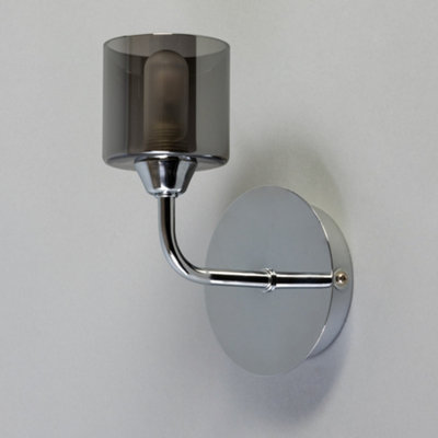 Litecraft Sylvia Chrome Bathroom Wall Light with Smoke Shade