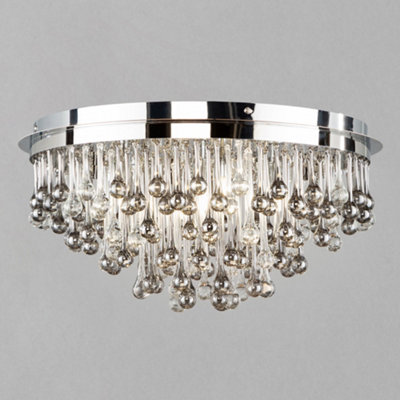 Litecraft Teardrop Chrome 5 Lamp Crytal Effect Flush Ceiling Light