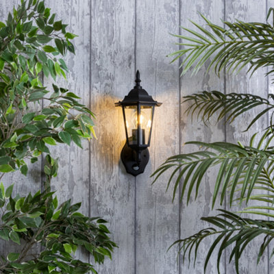 Litecraft Thera Black 1 Lamp Traditional Outdoor Wall Light with PIR