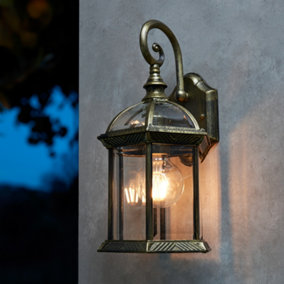Litecraft Traditional Antique Brass Lantern Outdoor Wall Light