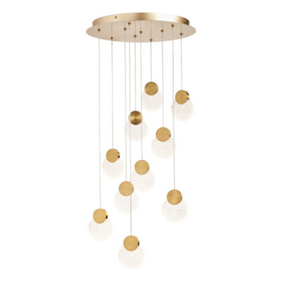 Litecraft Visconte Oskar Satin Brass 10 Light LED Glass Cluster Pendant