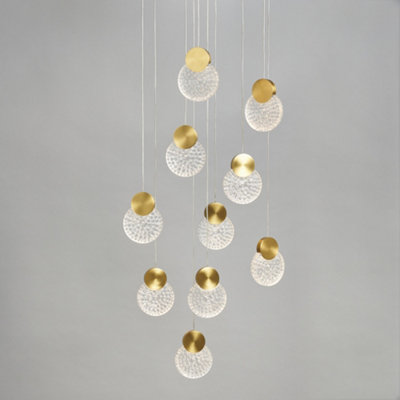 Litecraft Visconte Oskar Satin Brass 10 Light LED Glass Cluster Pendant