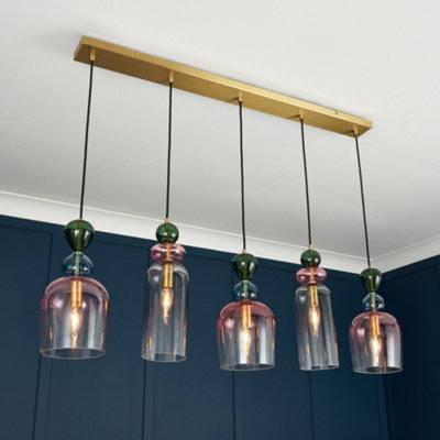 Litecraft Visconte Vietri Brass 5 Light Diner Pendant Bar