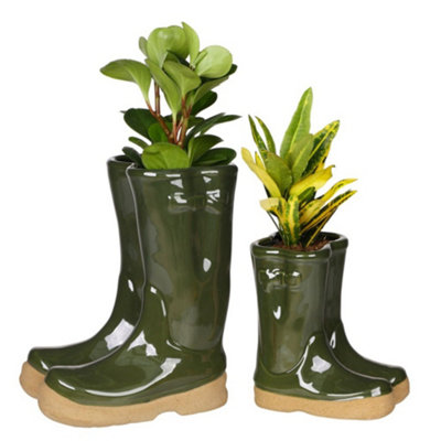 Little and Large Dark Green Wellington Ceramic Indoor Outdoor Flower Pot Garden Planters