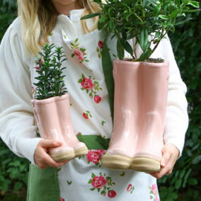 Little and Large Pink Wellington Boot Plant Pots