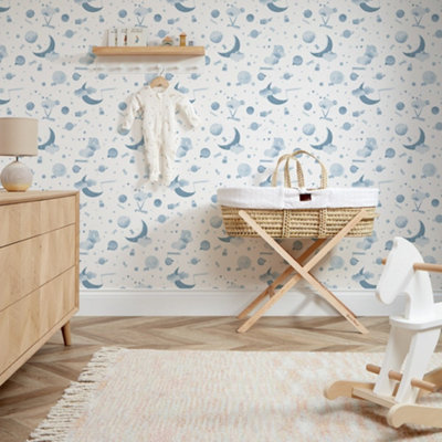 Little Dreamer By Amy Hart Wallpaper In Blue And White