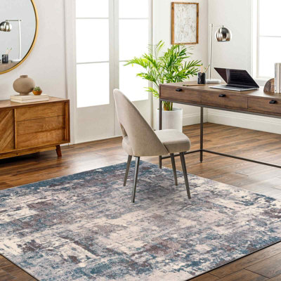 Livabliss Ankara Abstract Dark Blue Cream Modern Marble Square Rug 200 ...