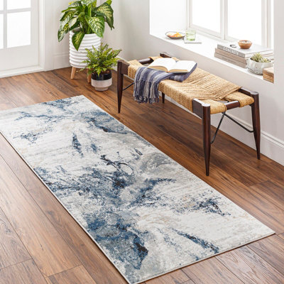 Livabliss Jolie Abstract Dark Blue Slate Modern Marble Runner Rug 80 x ...