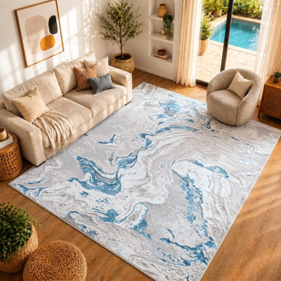 Livabliss Lustro Abstract Medium Grey Light Beige Modern Marble Rug 200 ...