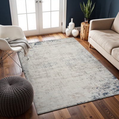 Livabliss Roma Abstract Light Grey Ivory Modern Marble Rug 140 x 200 cm