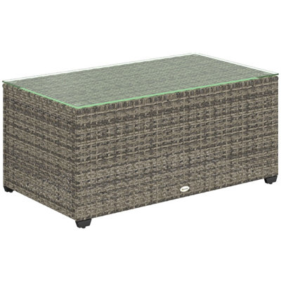 Livatoli Dark Grey Rattan Rectangular Glass Top Side Table L90 x D50 x ...