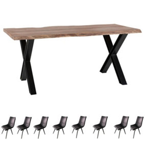 Live Edge Large Wood And Metal Dining Table Set And 8 Chairs