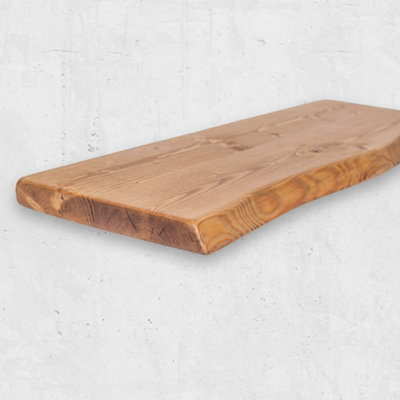 Live Edge Rustic Floating Shelf made from Solid Wood, Chunky Old Slab Dark Oak 12x1.5 - Teak 70 cm