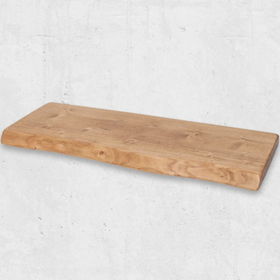 Live Edge Rustic Floating Shelf made from Solid Wood, Chunky Old Slab Dark Oak 12x1.5 - Teak 70 cm