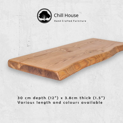 Live Edge Rustic Floating Shelf made from Solid Wood, Chunky Old Slab Dark Oak 12x1.5 - Teak 70 cm