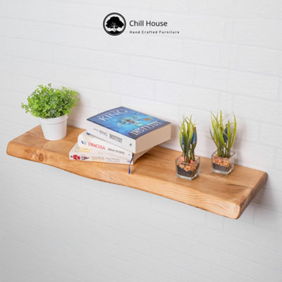 Live Edge Rustic Floating Shelf made from Solid Wood, Chunky Old Slab Dark Oak 9x2 - Walnut 140 cm