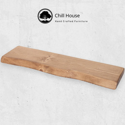 Live Edge Rustic Floating Shelf made from Solid Wood, Chunky Old Slab Dark Oak 9x2 - Walnut 140 cm