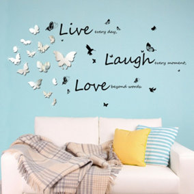Live Laugh Love with Butterflies Mirror Mirror Stickers Nursery Home Decoration Gift Ideas 31 pieces