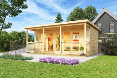 Liverpool 2-Log Cabin, Wooden Garden Room, Timber Summerhouse, Home Office - L580 x W430 x H239.4 cm