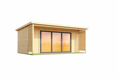 Liverpool 3-Log Cabin, Wooden Garden Room, Timber Summerhouse, Home Office - L580 x W430 x H239.4 cm