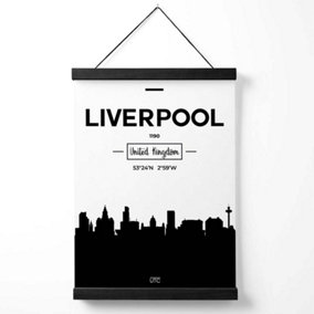 Liverpool Black and White City Skyline Medium Poster with Black Hanger
