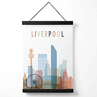 Liverpool Colourful City Skyline Medium Poster with Black Hanger