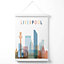 Liverpool Colourful City Skyline Poster with Hanger / 33cm / White