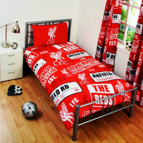 Liverpool FC Childrens/Kids Official Patch Football Crest Duvet Set Red (Single)