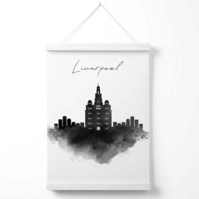Liverpool Watercolour Skyline City Poster with Hanger / 33cm / White