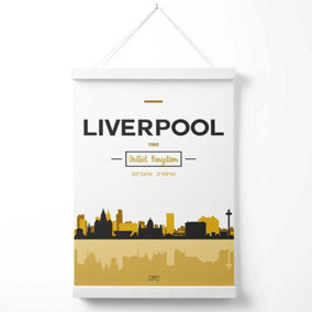 Liverpool Yellow and Black City Skyline Poster with Hanger / 33cm / White