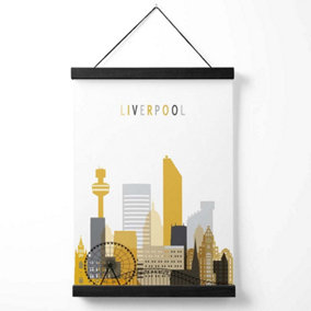 Liverpool Yellow and Grey City Skyline Medium Poster with Black Hanger