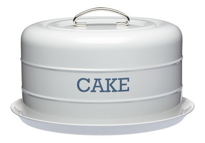 Living Nostalgia French Grey Domed Cake Tin with Lid and brushed steel handle