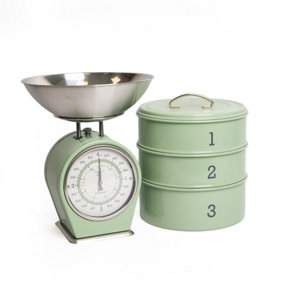 Living Nostalgia Three Tier Cake Tins and Mechanical Scale Set - English Sage Green