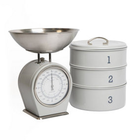 Living Nostalgia Three Tier Cake Tins and Mechanical Scale Set - French Grey