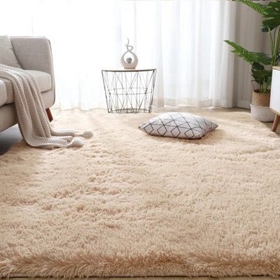 Living Room 120 x 170 cm Fluffy Shaggy Beige Area Rugs for Bedroom ...