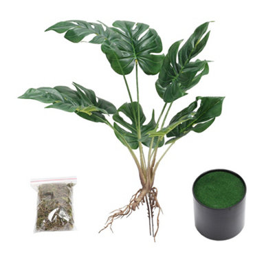 Living Room Artificial Simulation Turtle Back Leaf Plant Potted Ornamentwith Black Planter 53 cm