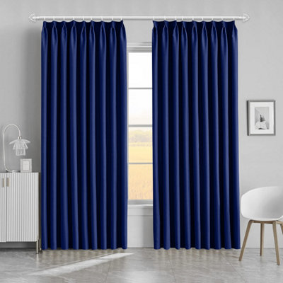 Living Room Curtains Luxury Thermal Thick Insulated Blackout Pencil Pleat Navy Curtain 66x90