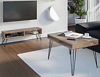 Living Room Furniture Set TV Unit Industrial Hairpin Metal Legs Oak Effect MR