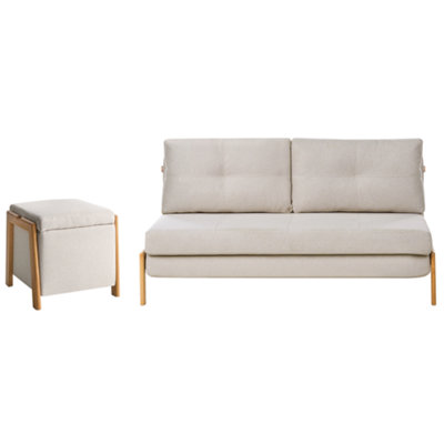 Living Room Set 3 Seater EDLAND Fabric Light Beige with Pouffe