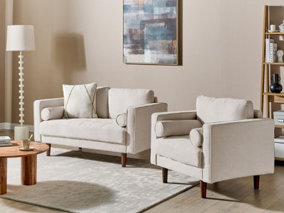 Living Room Set 3 Seater NURMO Fabric Light Beige