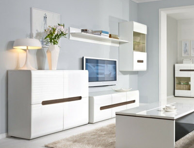 White gloss cabinets for living deals room