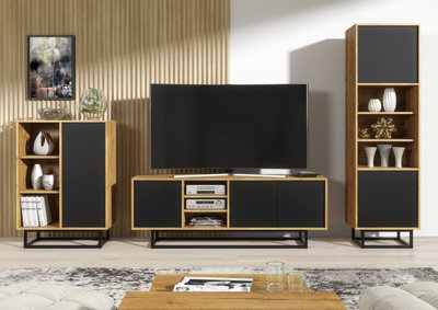 Living Room Set Loft Retro Industrial TV Unit Stand Vintage Oak Cabinet Cupboard