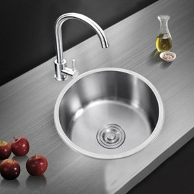 Livingandhome 1 Bowl Round Modern Catering Inset Stainless Steel Kitchen Sink with Drainer Dia 430mm