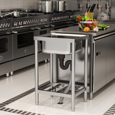 Livingandhome 1 Compartment Commercial Floorstanding Stainless Steel Kitchen Sink With Storage Shelf 80cm~0670586480024 01c MP?$MOB PREV$&$width=768&$height=768