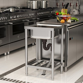 Livingandhome 1 Compartment Stainless Steel Commercial Sink with Shelf 50cm W x 40cm D x 80cm H