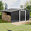 Livingandhome 10.2 x 8.8 ft Black Metal Garden Storage Shed with 9.8 x 2.1 ft Log Store
