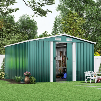 Livingandhome 10 X 12 ft Dark Green Metal Garden Shed Outdoor Tool Storage Shed with Double Door