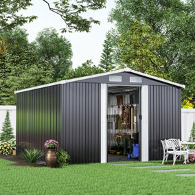 Livingandhome 10 x 8 ft Charcoal Black Metal Garden Shed Outdoor Tool Storage Shed