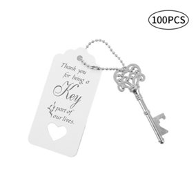 Livingandhome 100pcs Antique Silver Retro Key Bottle Opener with Cards and Keychain