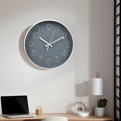 Livingandhome 12 Inch Minimalist Wall Clock with Arabic Numerals Grey ...